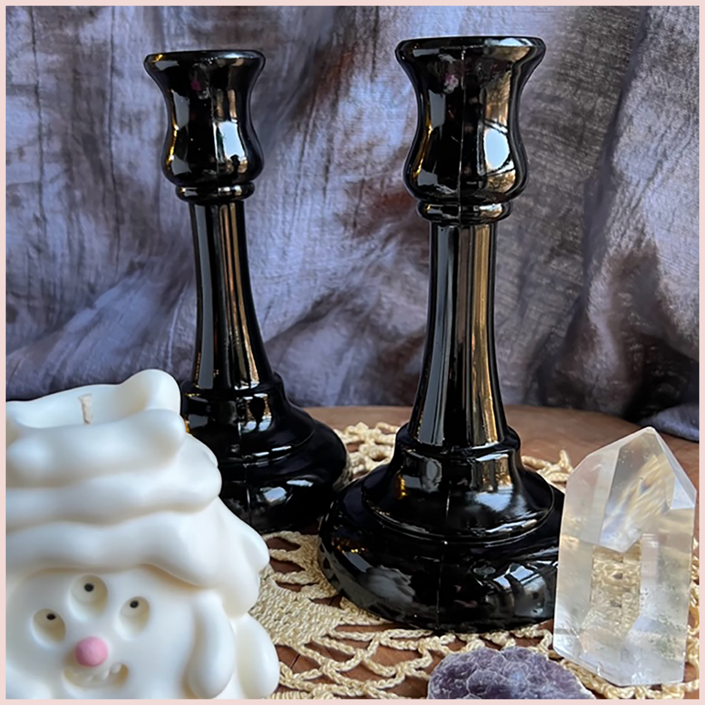 Vintage Black Glass Candle Holders