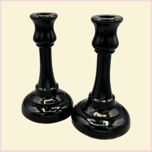 Vintage Black Glass Candle Holders