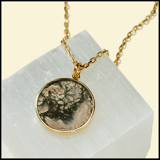 Mini Moss Agate Medallion Necklace