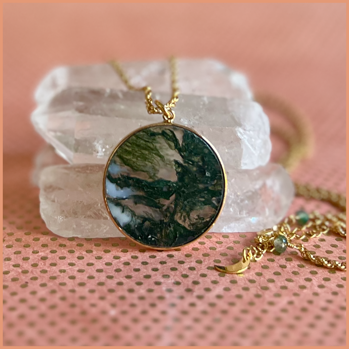 Moss Agate Moon Medallion Necklace