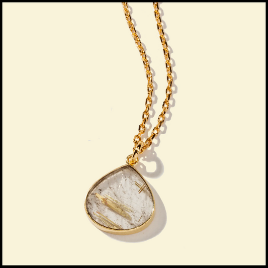 Rutilated Quartz Long Medallion Necklace