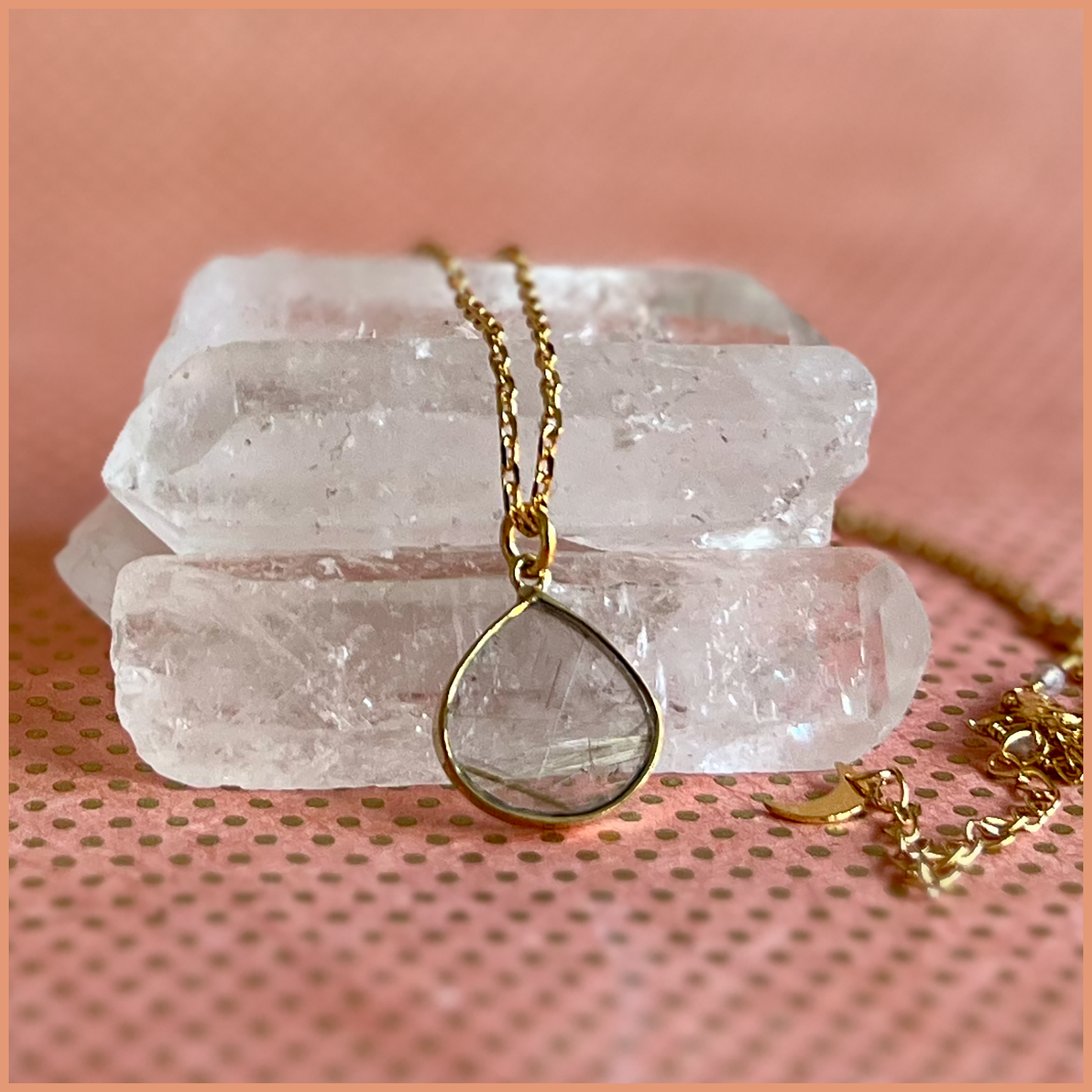 Rutilated Quartz Long Medallion Necklace