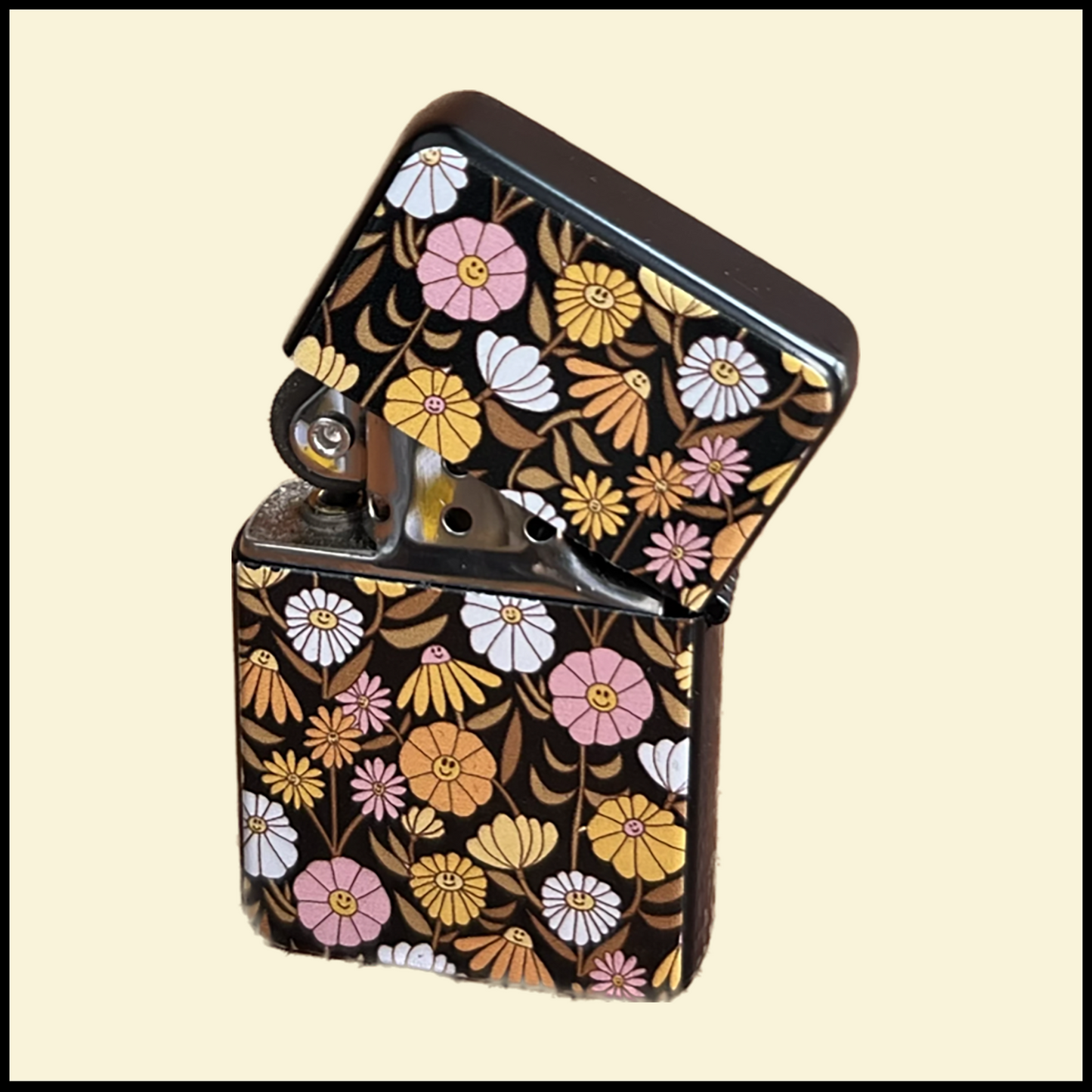 Smiley Faced Flowers Windproof Flip Top Lighter