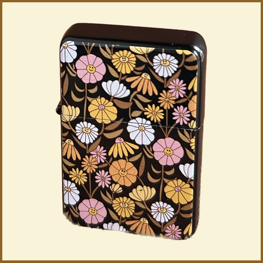 Smiley Faced Flowers Windproof Flip Top Lighter